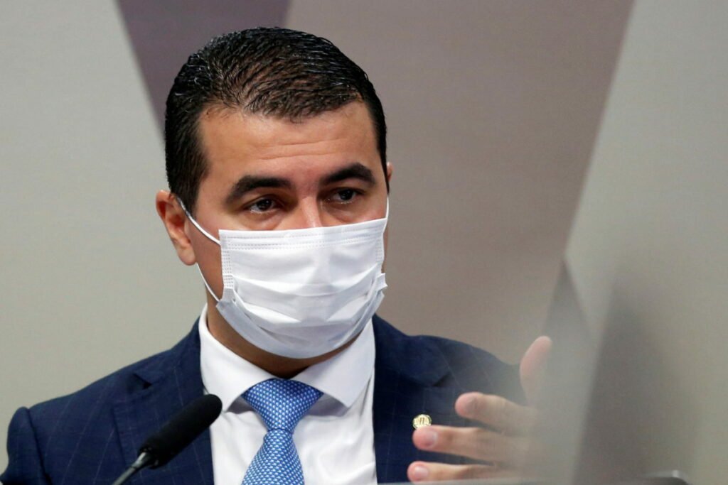 Deputado Luís Miranda durante depoimento Ã  CPI da Covid no Senado