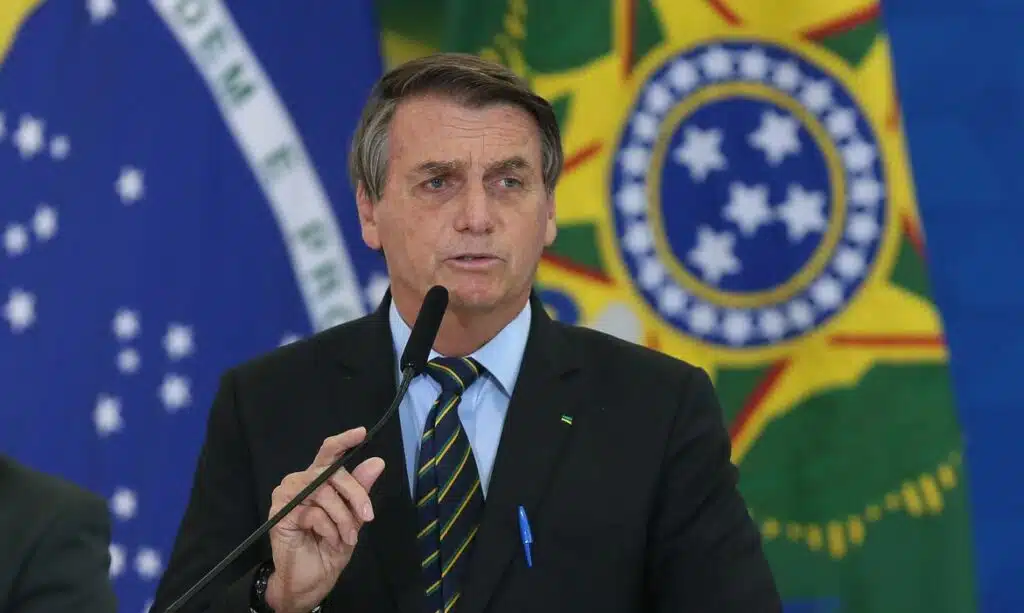 O presidente Jair Bolsonaro, durante o anúncio das Novas Medidas da CAIXA de Apoio Ã s Santas Casas e aos Hospitais Filantrópicos