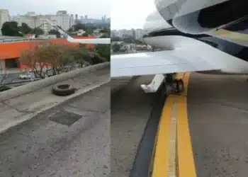 Pneu que teria se soltado da aeronave.  Foto: Reprodução, Divulgação