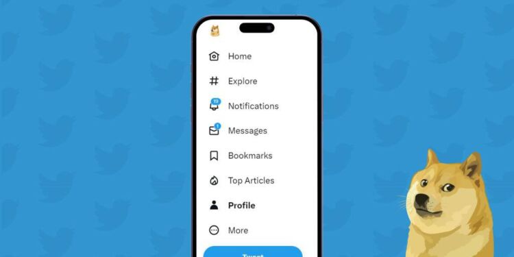 Símbolo da criptomoeda dogecoin substituiu logo do Twitter. Foto: Reprodução,Reprodução)