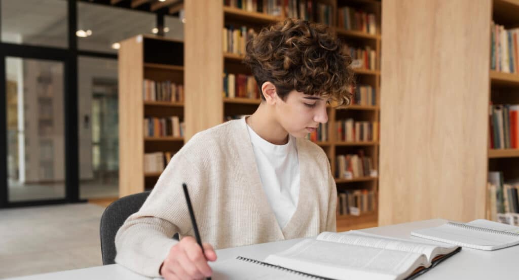 Jovem estudando para o Enem