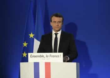 epa05949191 French presidential election candidate for the En Marche ! movement Emmanuel Macron delivers a speech at his campaign headquarters in Paris, France, 07 May 2017, after the second round of the French presidential election. Emmanuel Macron was elected French president on May 7, 2017 in a resounding victory over far-right Front National (FN - National Front) rival after a deeply divisive campaign, initial estimates showed.  EPA/LIONEL BONAVENTURE / POOL MAXPPP OUT