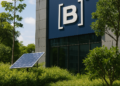 Imagem gerada por Inteligência Artificial que menciona  elementos de sustentabilidade e a logomarca da B3