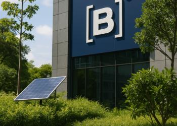 Imagem gerada por Inteligência Artificial que menciona  elementos de sustentabilidade e a logomarca da B3