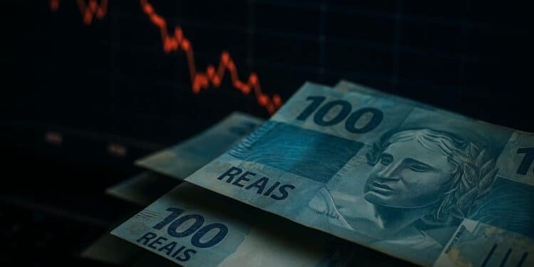 Notas de reais, incerteza econômica, gráficos.