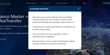 Página inicial do site do Banco Master cita interesse da Fictor Holding na aquisição da instituição
