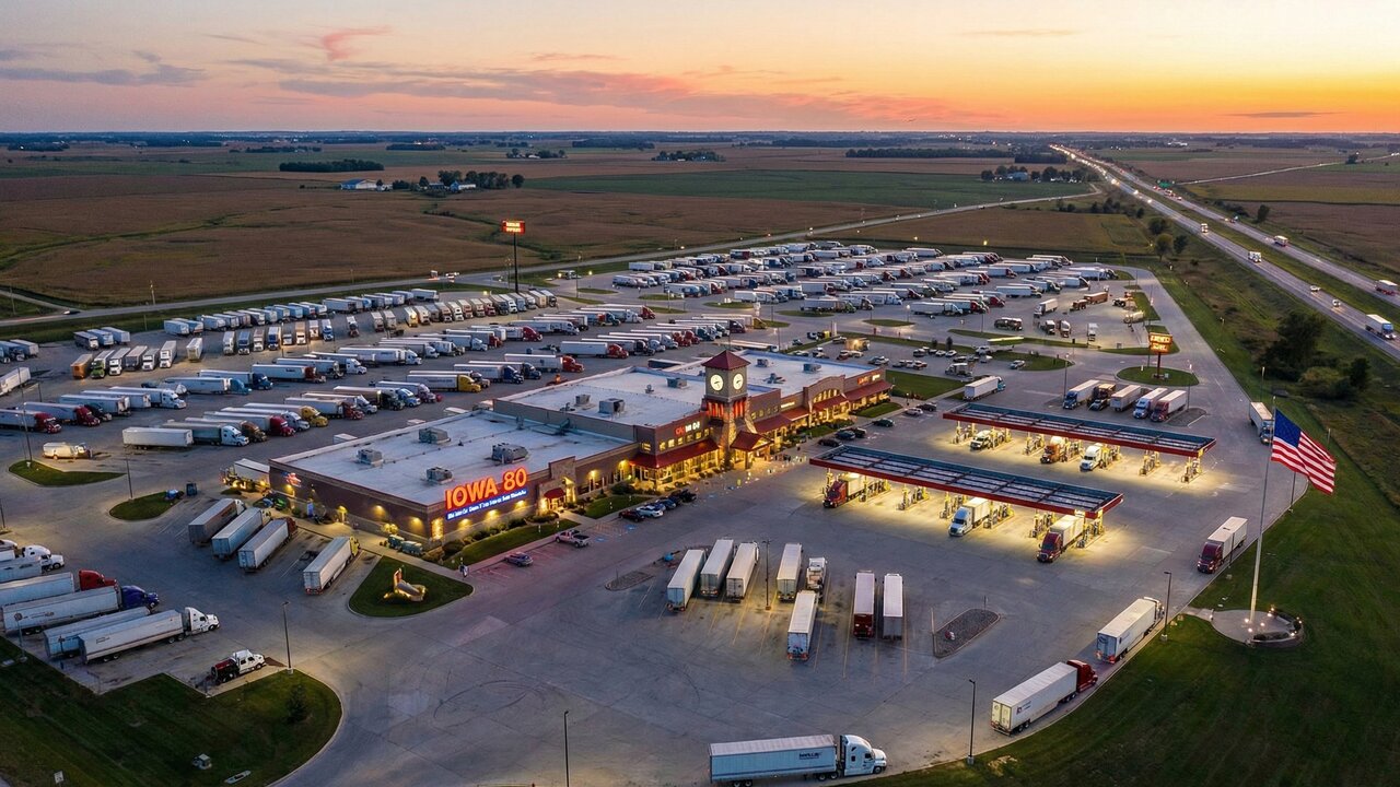 A estrutura do maior posto de parada de caminhões do mundo, que funciona como uma cidade