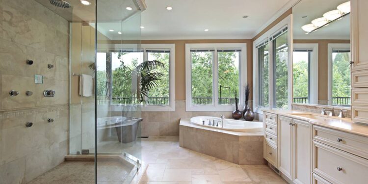 Em vez de quebrar tudo, o caminho mais inteligente é atacar o que mais “envelhece” o visual, focando em cores, metais e iluminação para reformar o banheiro sem bagunça - Créditos: depositphotos.com / lmphot