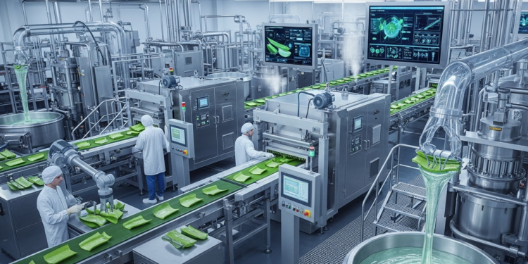 A tecnologia por trás da extração de gel de babosa em uma das maiores fábricas do mundo