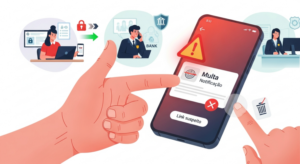 Alerta sobre fraude envolvendo mensagem de multa falsa direcionada a clientes de bancos