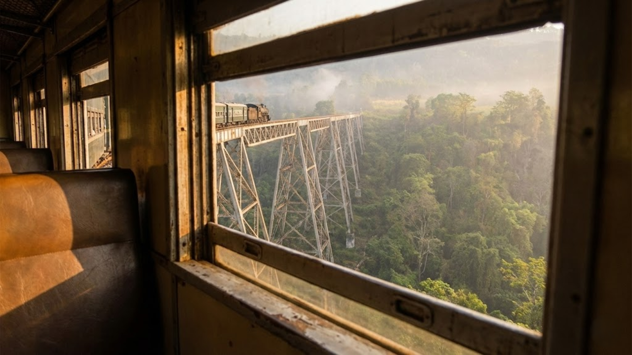 Vertigem a 250 metros de altura: o trem que precisa "rastejar" a 10 km/h para não colapsar o viaduto de 689 metros de comprimento e 125 anos