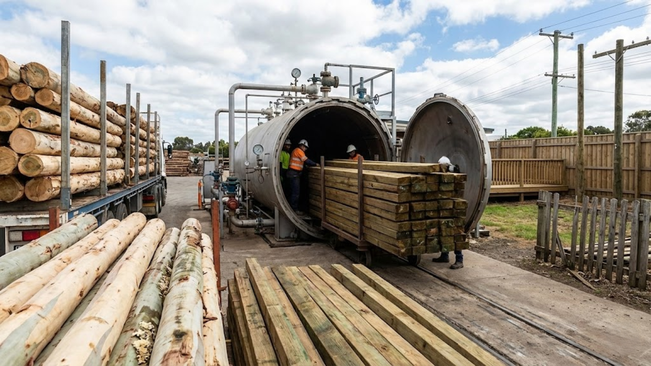 De 2 para 15 anos de vida útil: entenda a "mágica" do vácuo e pressão que injeta Cobre e Arsênio na madeira e a transforma em um material mais resistente que a madeira de lei