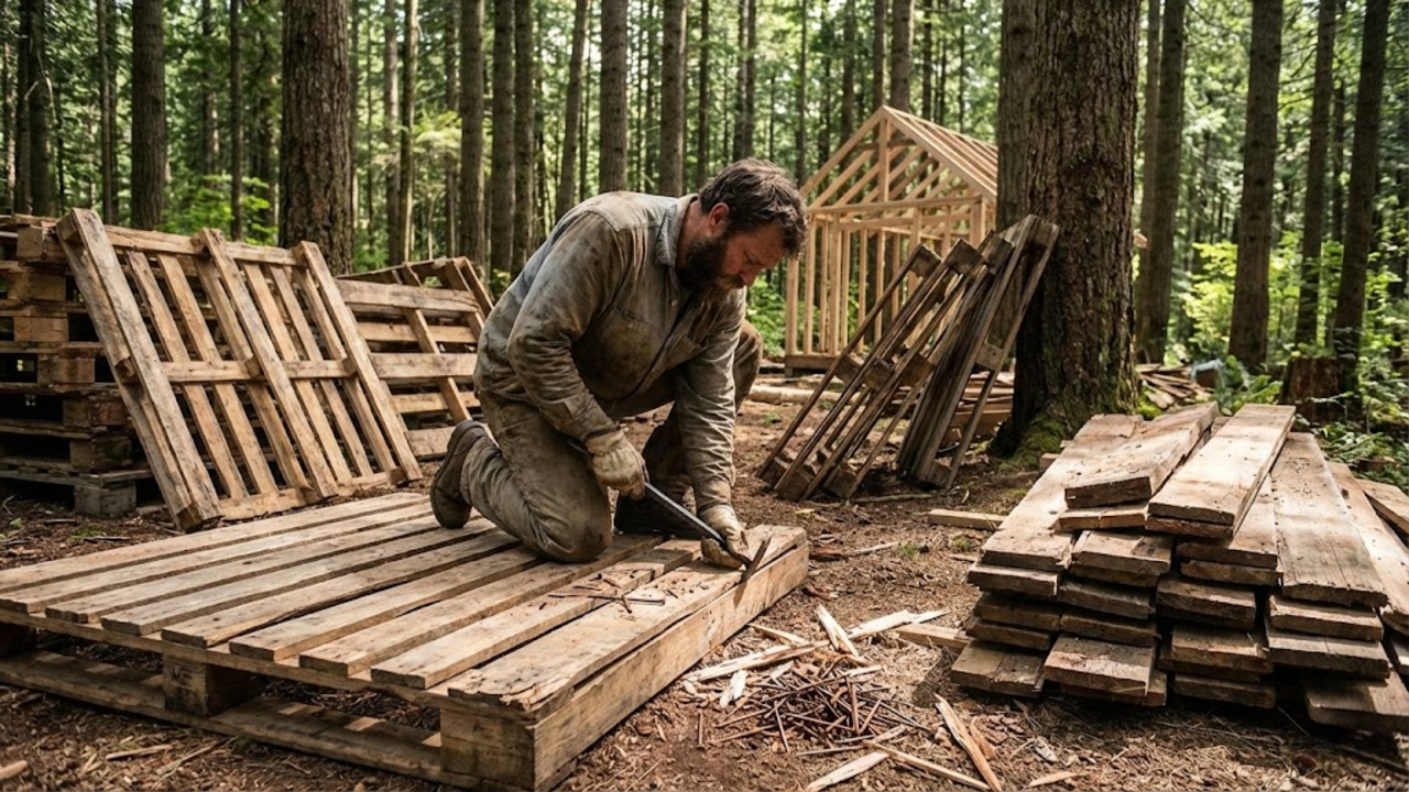 Homem constrói sozinho uma casa completa de paletes em apenas 121 dias