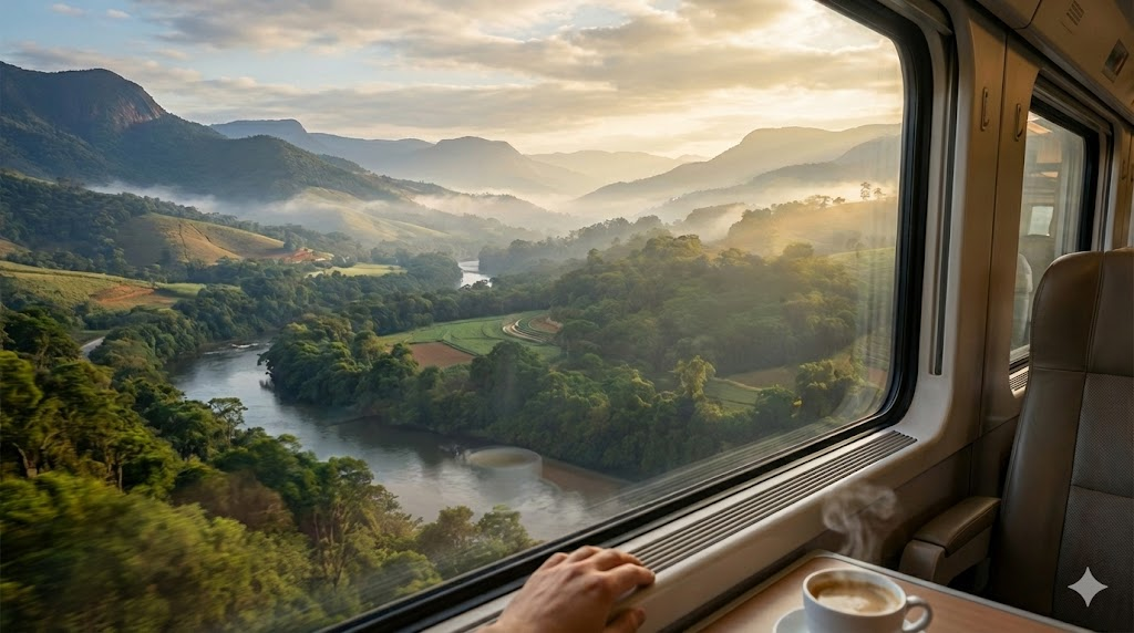 Viagem no único trem diário do Brasil que cruza serras e vales por 664 km e 40 municípios
