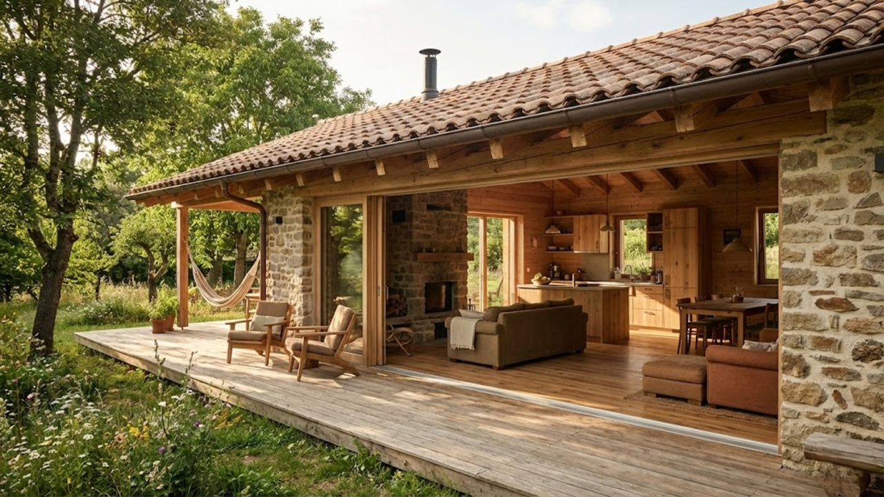 Este projeto de 65 metros quadrados parece uma mansão; tem lareira de pedra e ilha central para começar 2026 com conforto e uma beleza de arrepiar