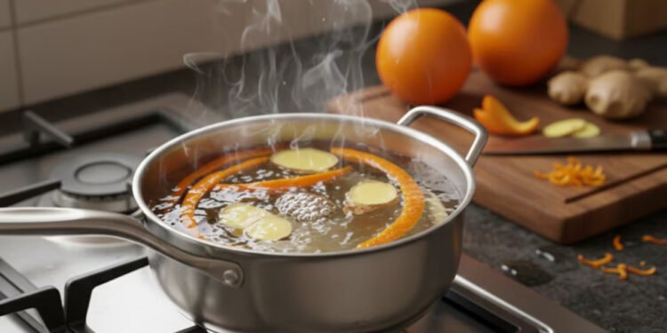 Ferver cascas de laranja com gengibre é um costume simples que ajuda a melhorar o cheiro da casa sem uso de produtos químicos