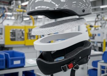 Com carcaça de policarbonato e revestimento de isopor especial, é assim que a engenharia cria o capacete que resiste a impactos e salva vidas