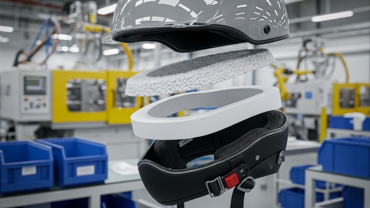 Com carcaça de policarbonato e revestimento de isopor especial, é assim que a engenharia cria o capacete que resiste a impactos e salva vidas