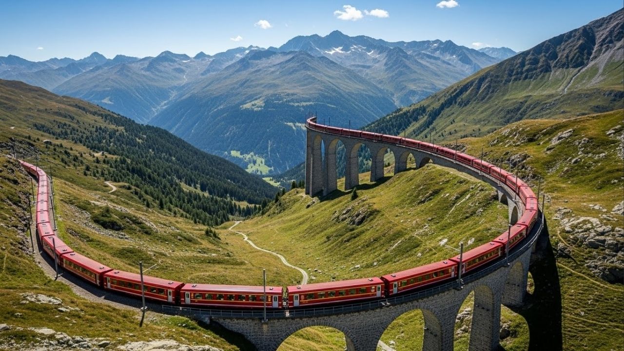 Com 100 vagões, o trem de passageiros mais longo do mundo tem 1,9 km de extensão e cruzou os Alpes