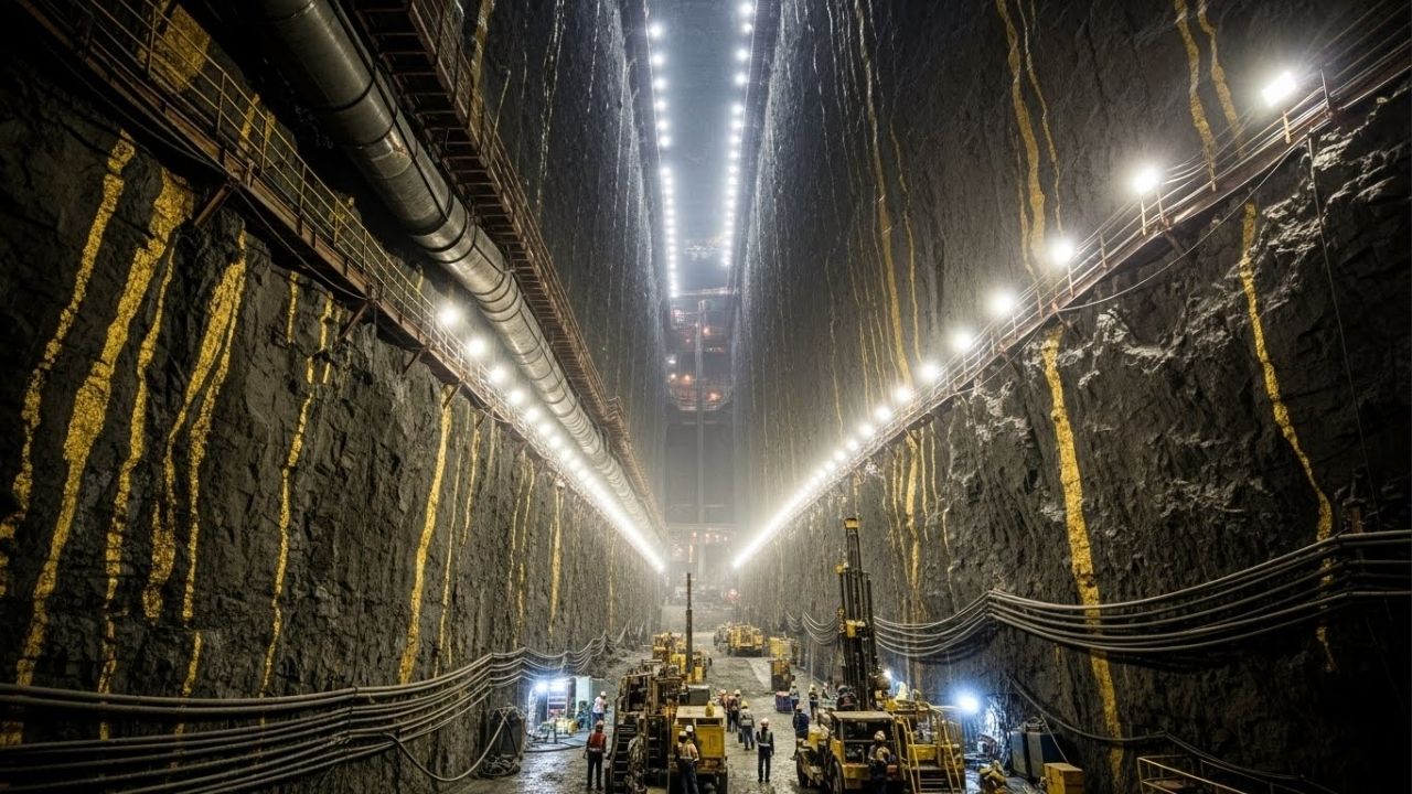 A mina de ouro mais profunda do Brasil ultrapassa 1.600 metros, recebe frota elétrica inédita e garante produção por décadas