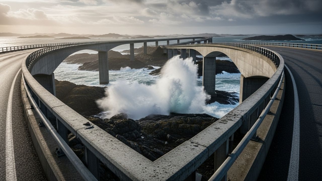 Com oito pontes que saltam entre ilhas sobre o oceano, a rodovia atlântica na Noruega virou um marco da engenharia capaz de resistir a furacões