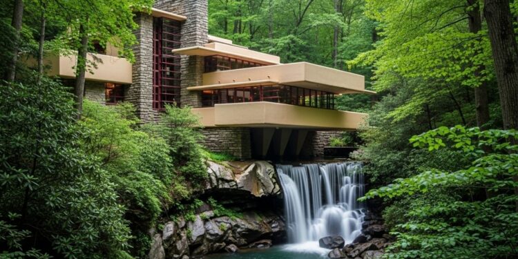 Essa obra desafiou a engenharia ao ser construída sobre uma queda d'água ativa na Pensilvânia tornando-se o maior ícone da arquitetura mundial