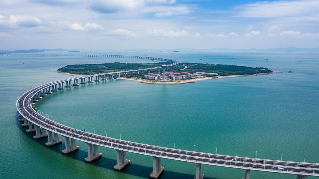 Com 36 km de comprimento e traçado em formato de S, a ponte da Baía de Hangzhou na China reduziu em 120 km o trajeto entre Xangai e Ningbo