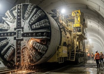 Com 17 metros de diâmetro e avanço de 15 metros por dia, os "tatuzões" escavam túneis de metrô e instalam anéis de concreto de forma automática