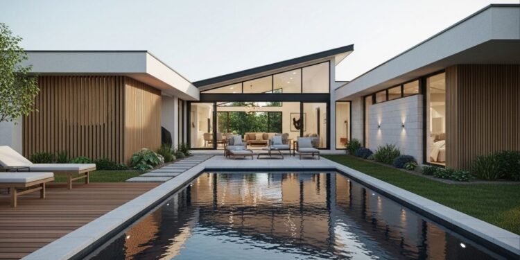 Com 132 metros quadrados, 3 quartos, 3 banheiros, essa cara é um lar amplo com pé-direito alto e piscina nos fundo