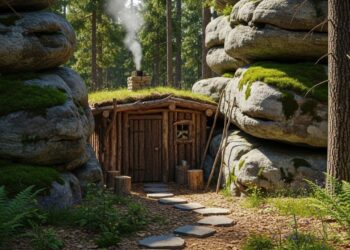 Ele construiu sozinho um refúgio rústico em 3 dias apenas usando pedra, madeira reaproveitada, isolamento térmico e cozinha de fogueira