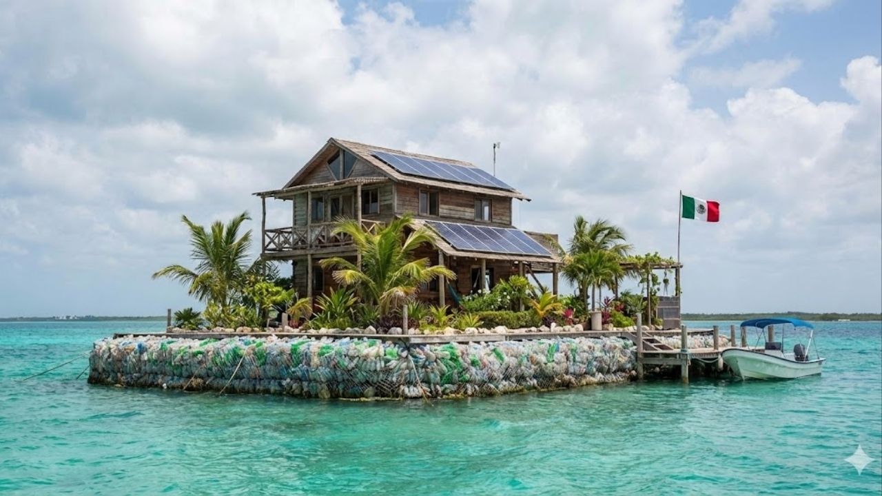 O homem que construiu a sua própria ilha flutuante com 150 mil garrafas PET recicladas, criou solo fértil, plantou mangues e vive isolado no litoral do México