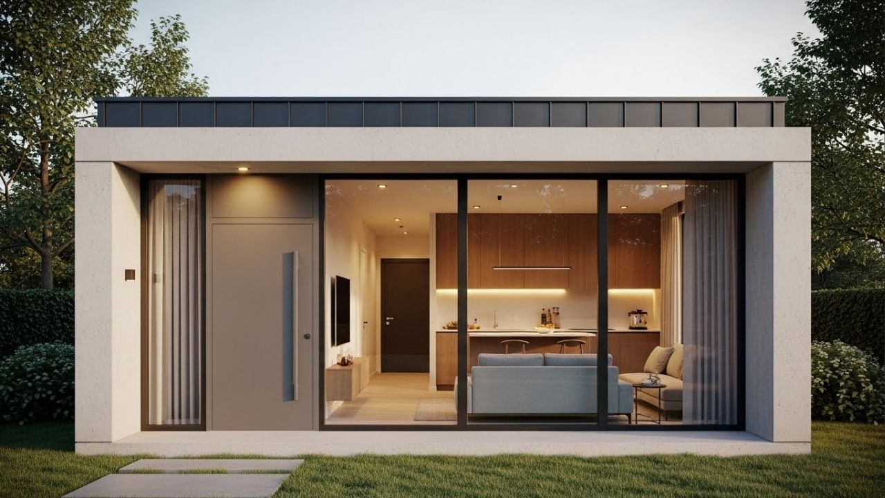 Casa compacta de 36 metros quadrados com design moderno, integração total e acabamento sofisticado para jovens profissionais