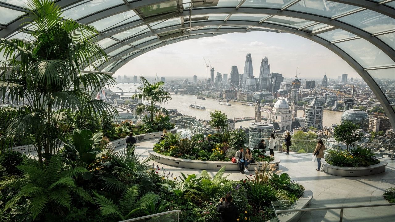 Com jardins situados no 35º andar e vista de 360 graus, o Skygarden de Londres, inaugurado em 2015, tornou-se o jardim público mais alto da cidade