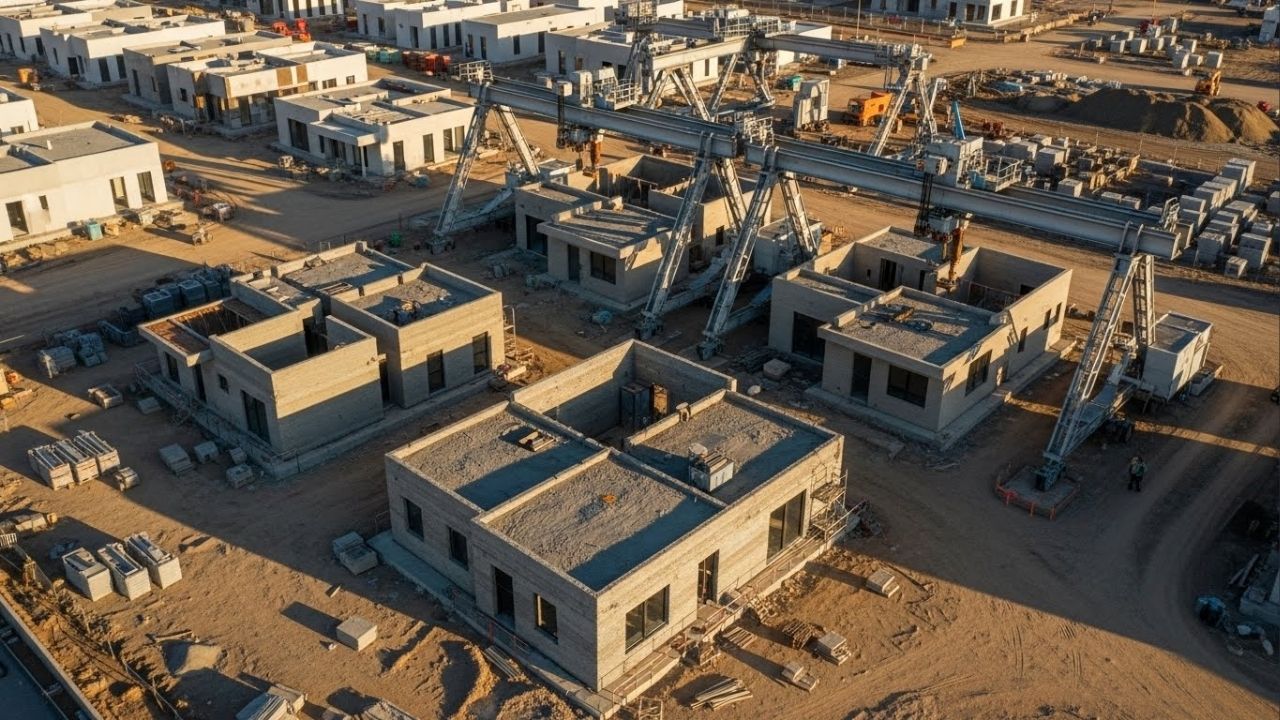 Com paredes curvas impressas por robôs, o maior bairro de casas 3D do mundo no Texas inaugura a era da construção automatizada e sem pedreiros