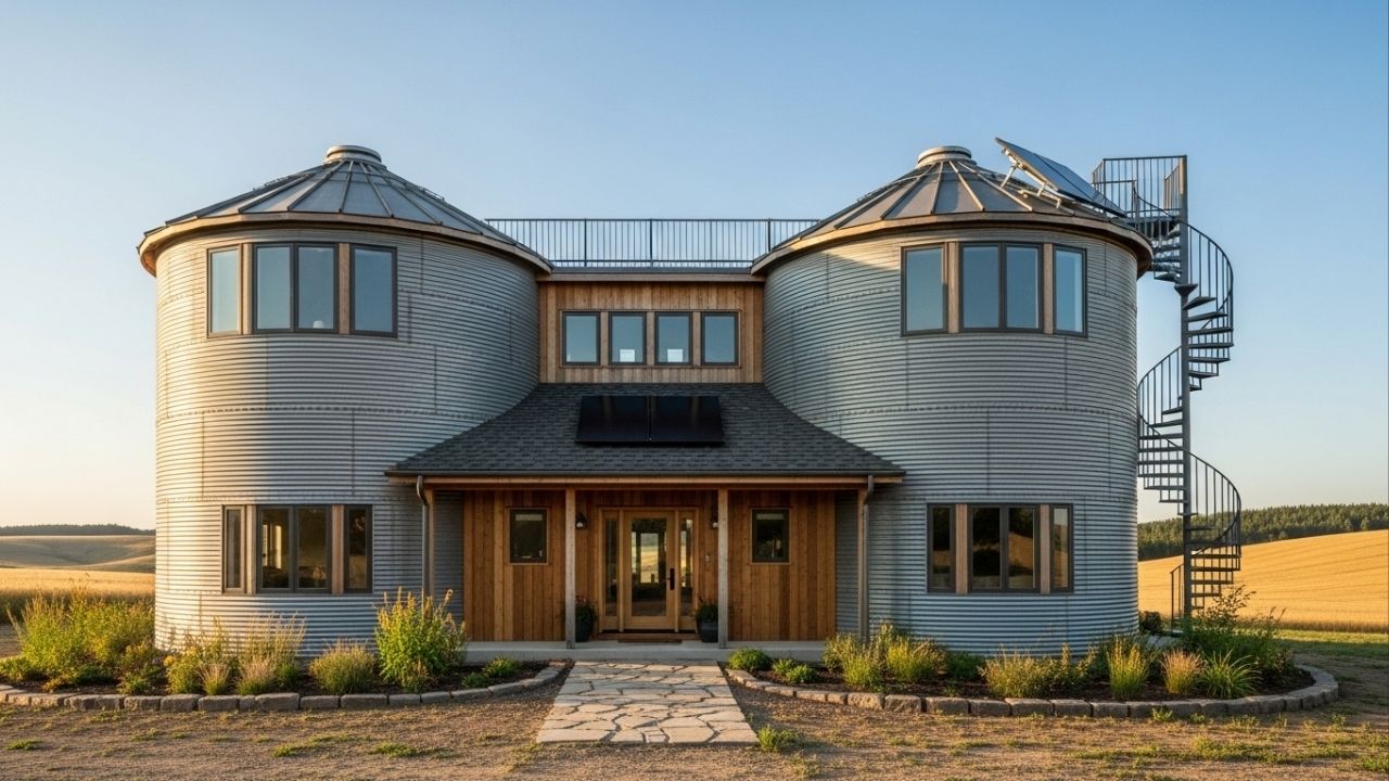 Eles transformaram dois silos de grãos em uma casa futurista de 170 metros quadrados em Utah, criando um lar de luxo circular com isolamento térmico perfeito