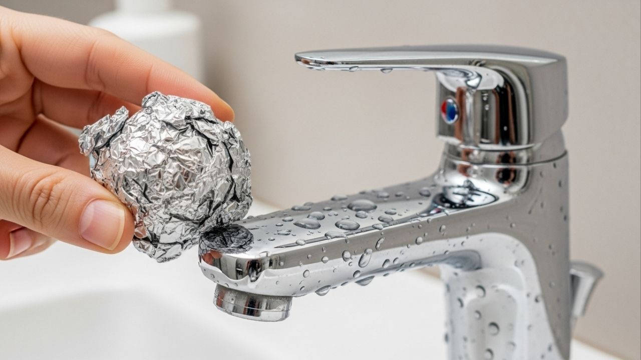 Se as torneiras do banheiro estão manchadas, você precisa testar o truque da bolinha de alumínio