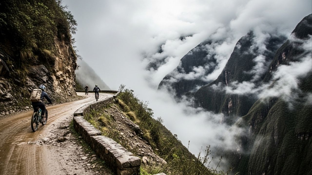 A estrada na Bolívia desce 3.600m entre precipícios e nevoeiro; a Rodovia das Yungas é conhecida como a mais perigosa do mundo para motoristas
