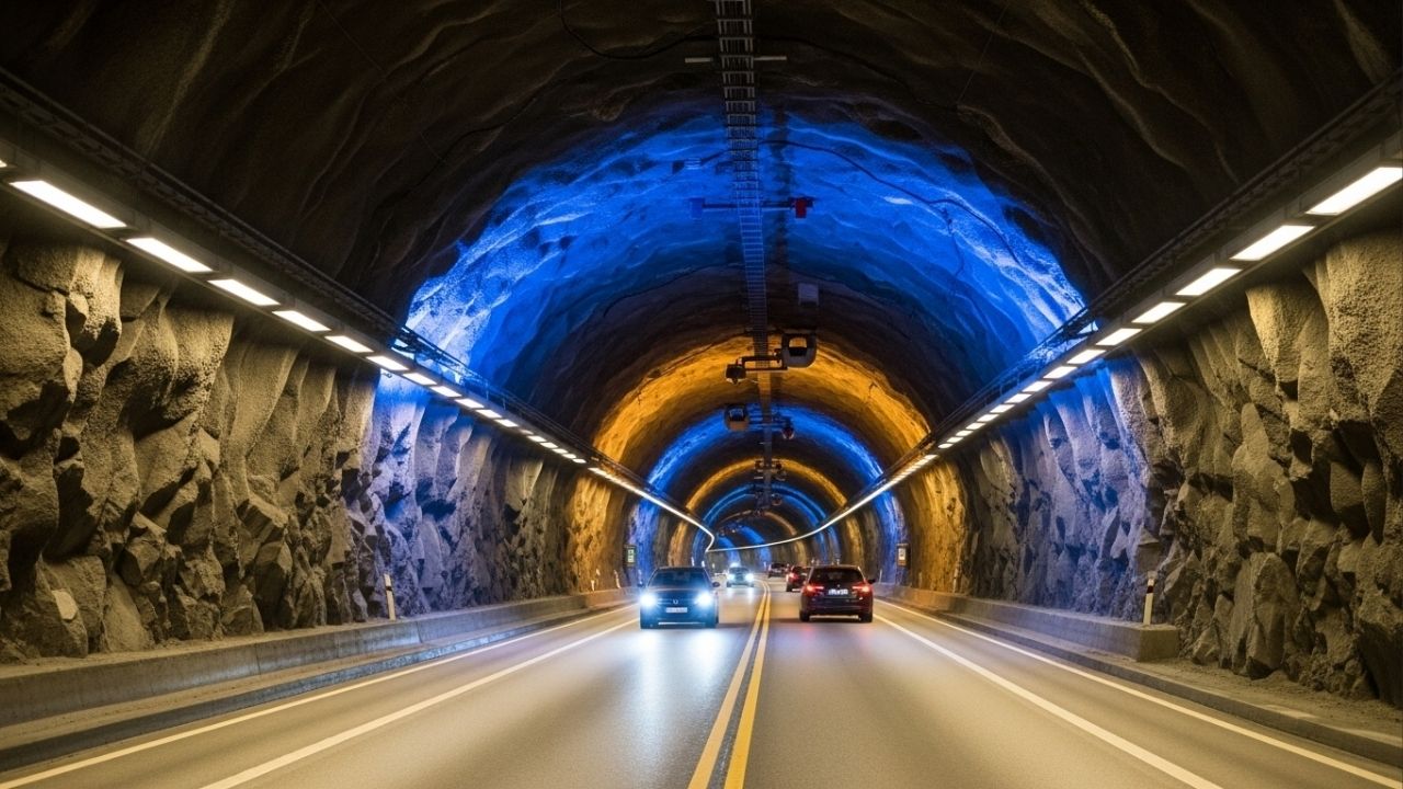Com seus 24,5 km de extensão e cavernas com luzes coloridas, o túnel de Lærdal na Noruega é o mais longo do mundo e evita o cansaço dos motoristas