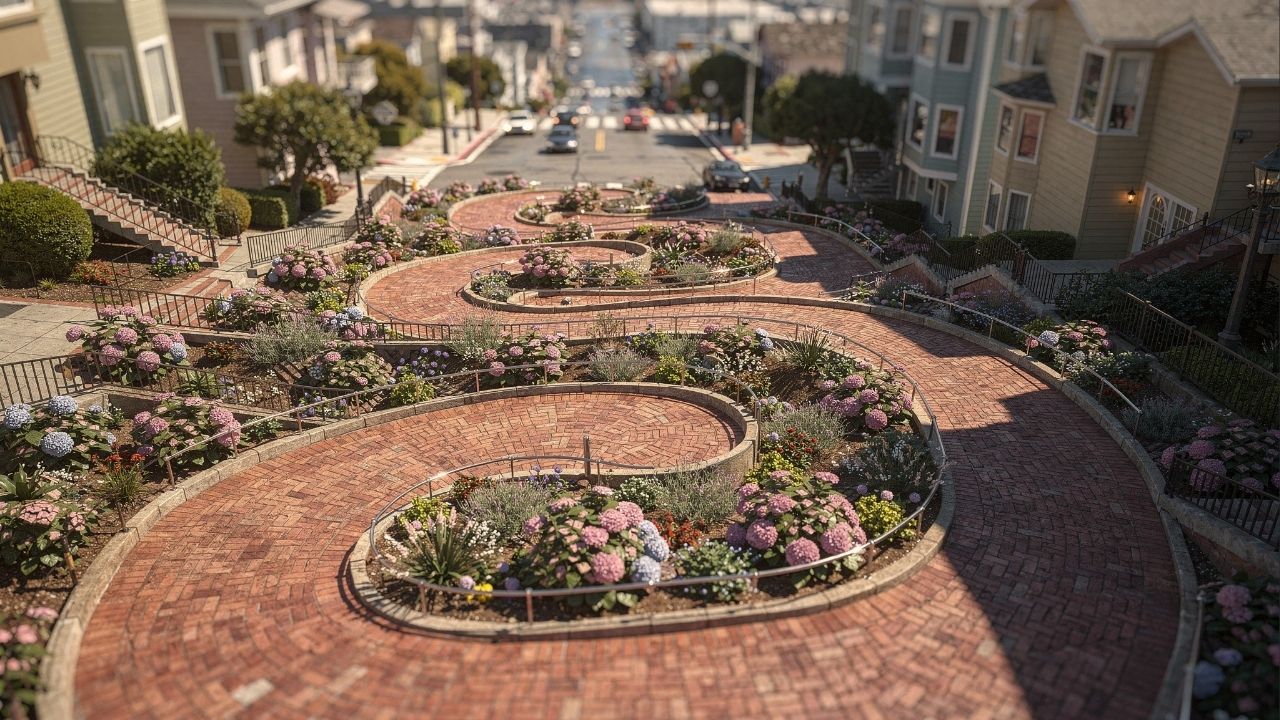 A famosa rua de São Francisco possui 8 curvas fechadas em um único quarteirão; a Lombard Street virou o trajeto urbano mais sinuoso e florido do mundo