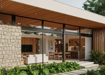 Projeto residencial de 240 m² otimiza ventilação, iluminação e espaços integrados para famílias