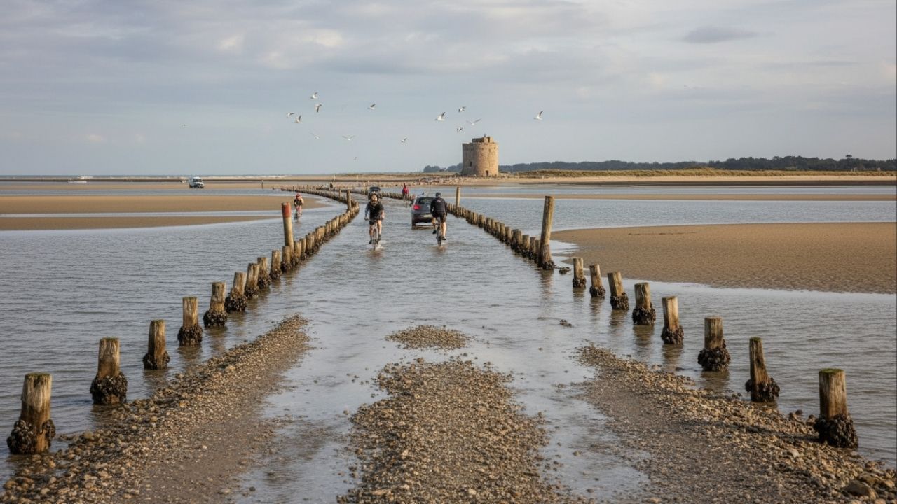 Essa estrada na costa da França desaparece sob o mar todos os dias e desafia até motoristas experientes