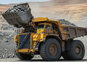 Com pneus de 4 metros e carga de 400 toneladas, o gigante de aço consome 300 litros de diesel por hora na mineração a céu aberto