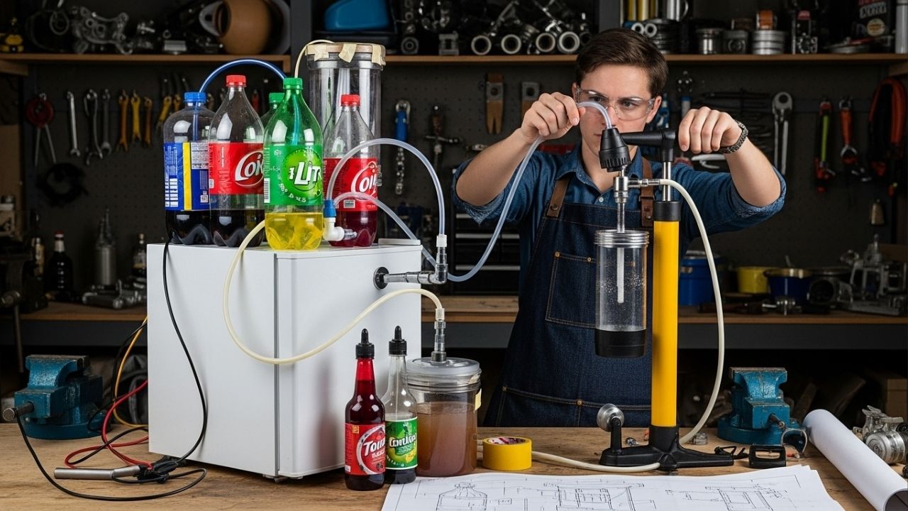 YouTuber monta máquina de refrigerante usando garrafas, pressão de ar e eletricidade