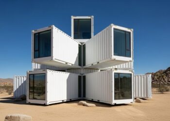 Eles usaram contêineres navais velhos para criar uma mansão de luxo no deserto da Califórnia que explode em várias direções para captar a luz do sol