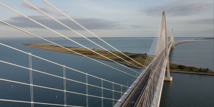 Com 16 km entre Dinamarca e Suécia, a ponte de Øresund mergulha sob o mar em um túnel para criar uma ilha artificial de 4 km em pleno estreito