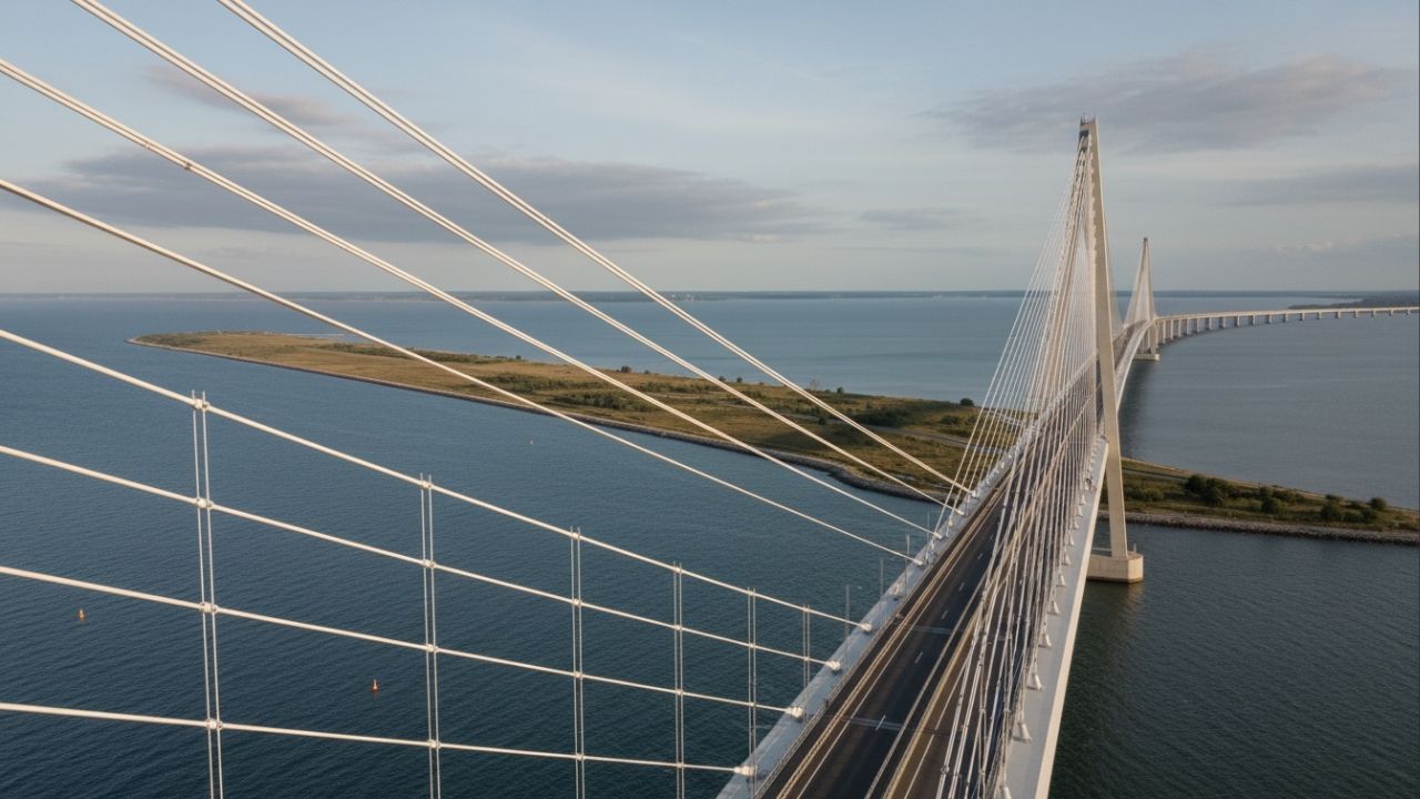 Com 16 km entre Dinamarca e Suécia, a ponte de Øresund mergulha sob o mar em um túnel para criar uma ilha artificial de 4 km em pleno estreito