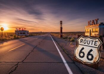 A rodovia de 3.940 km que cruzava 8 estados dos EUA; inaugurada em 1926 e desativada em 1985, a Rota 66 virou a maior lenda das estradas americanas