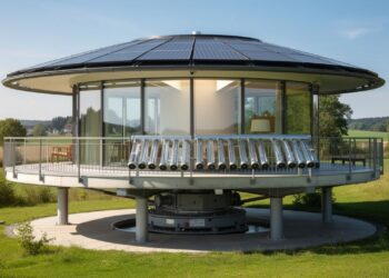 Com um eixo central que gira 360 graus para seguir o sol, a casa alemã gera até cinco vezes mais energia do que consome e elimina o gasto elétrico