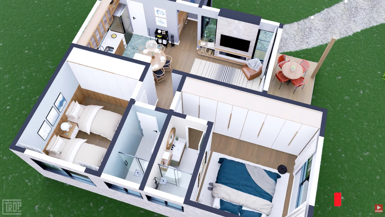 Casa de campo simples e elegante com 2 quartos e deck integrado aposta em conforto e natureza