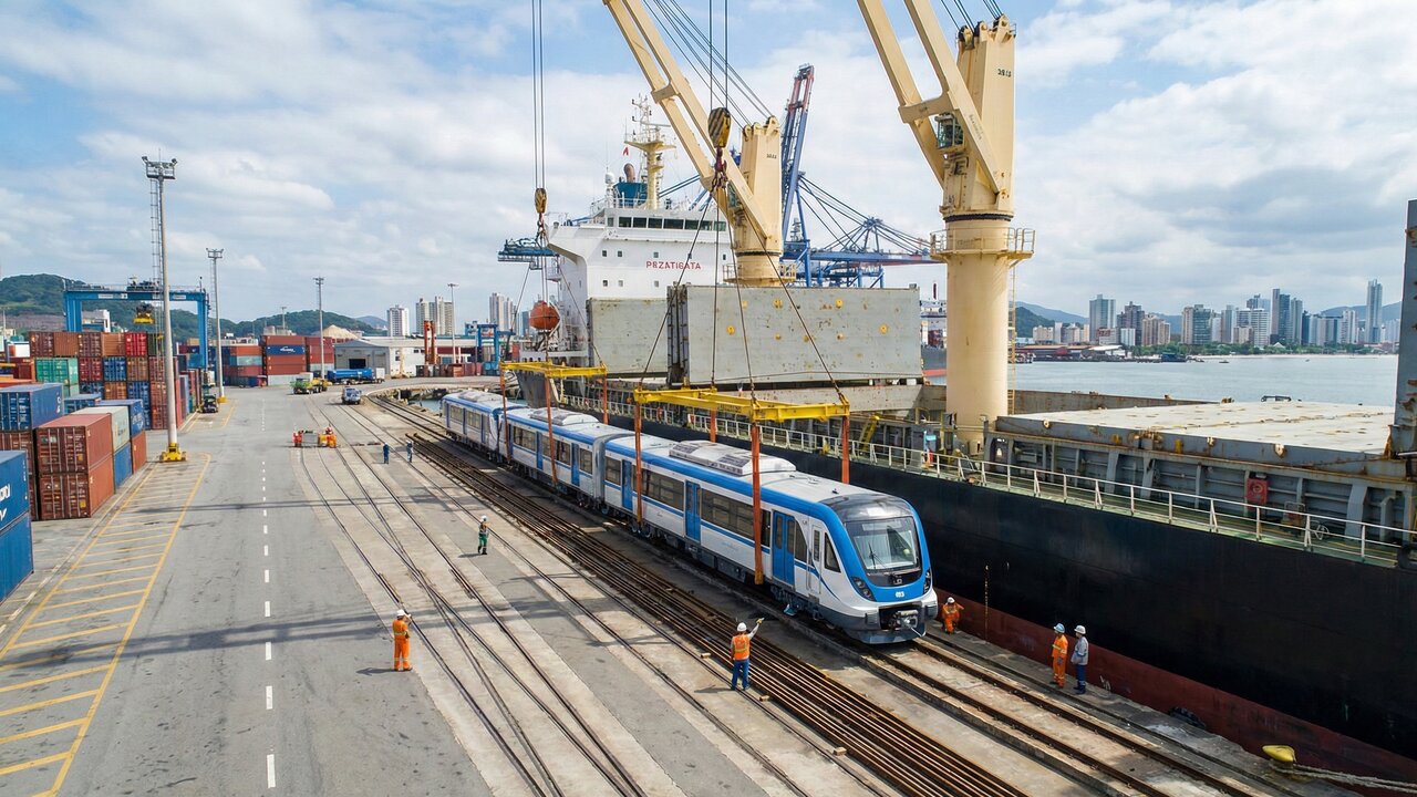 Novos trens chineses, desembarcados em Santos, prometem realizar a viagem entre São Paulo e Campinas em apenas 64 minutos